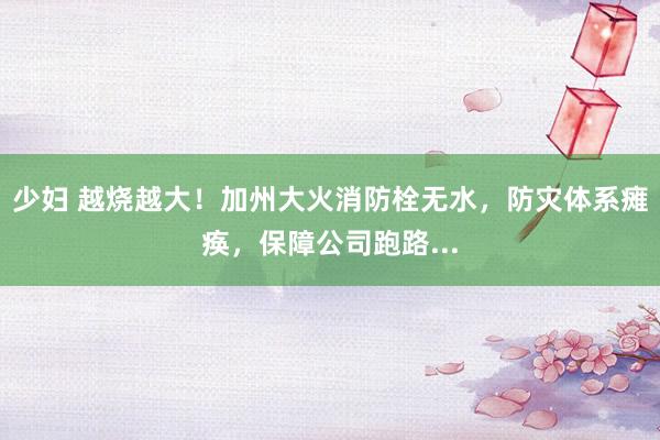 少妇 越烧越大！加州大火消防栓无水，防灾体系瘫痪，保障公司跑路...